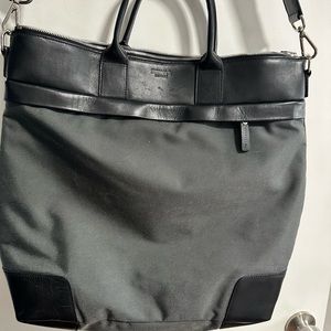 Shinola Detroit canvas utility bag. Black gray with black leather accent.